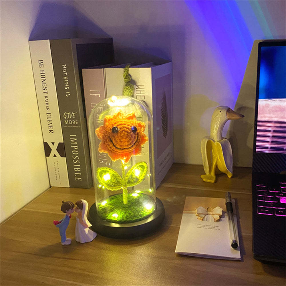 鉤針花燈手工針織玫瑰向日葵玻璃罩裝飾品 - PhotoMoonLampTW