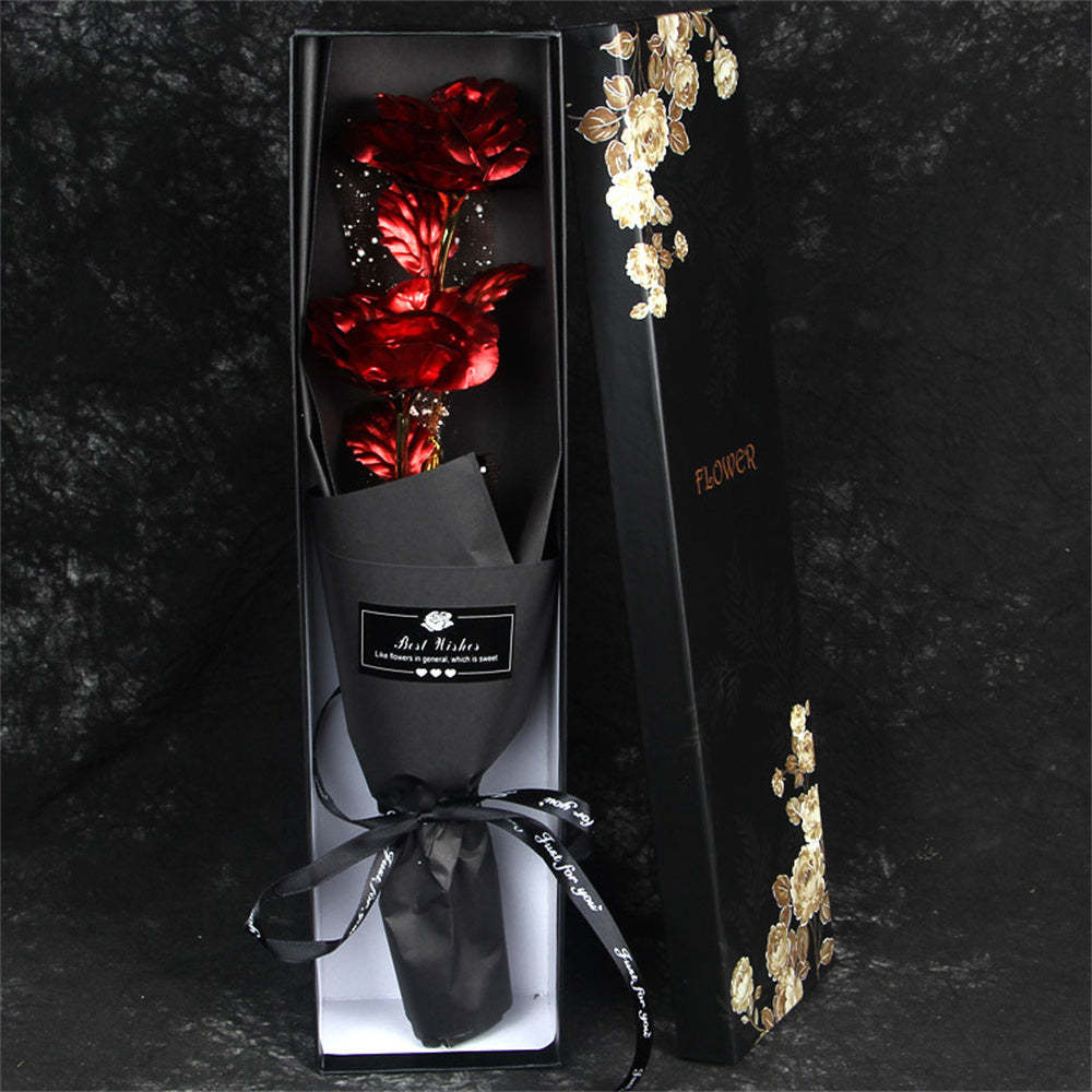 金箔玫瑰七彩玫瑰花束人造永生花情人節禮物送給情人 - PhotoMoonLampTW