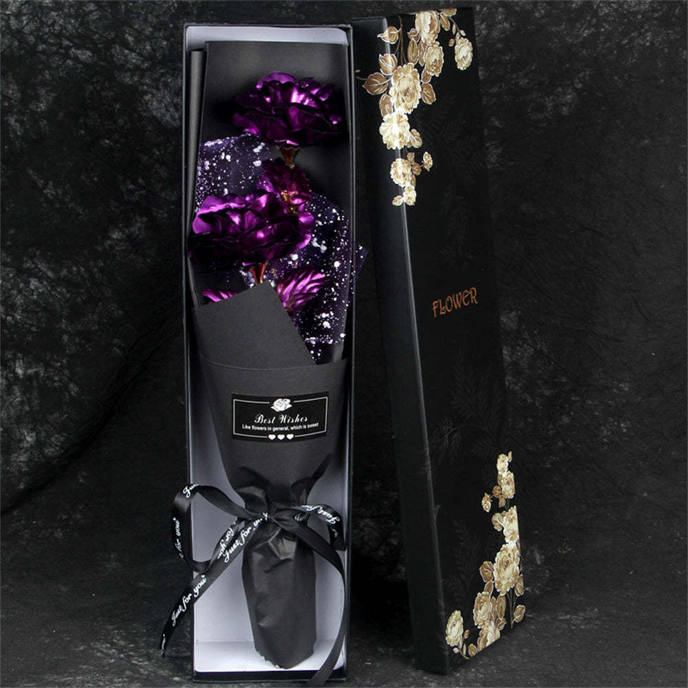 金箔玫瑰七彩玫瑰花束人造永生花情人節禮物送給情人 - PhotoMoonLampTW