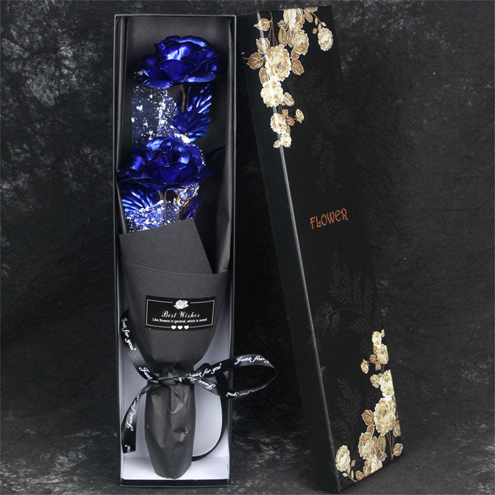 金箔玫瑰七彩玫瑰花束人造永生花情人節禮物送給情人 - PhotoMoonLampTW