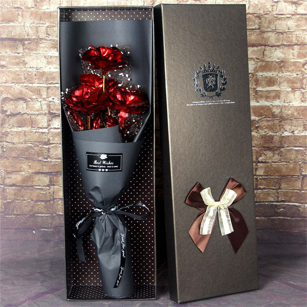 金箔玫瑰七彩玫瑰花束人造永生花情人節禮物送給情人 - PhotoMoonLampTW