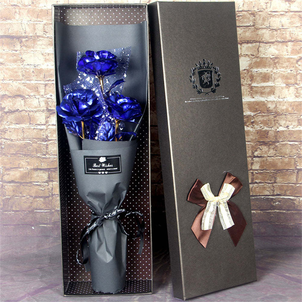 金箔玫瑰七彩玫瑰花束人造永生花情人節禮物送給情人 - PhotoMoonLampTW