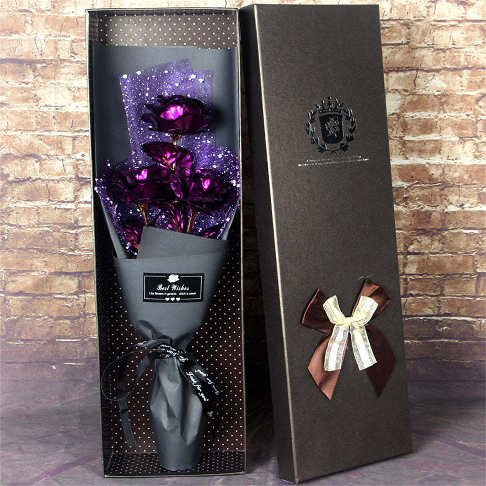 金箔玫瑰七彩玫瑰花束人造永生花情人節禮物送給情人 - PhotoMoonLampTW