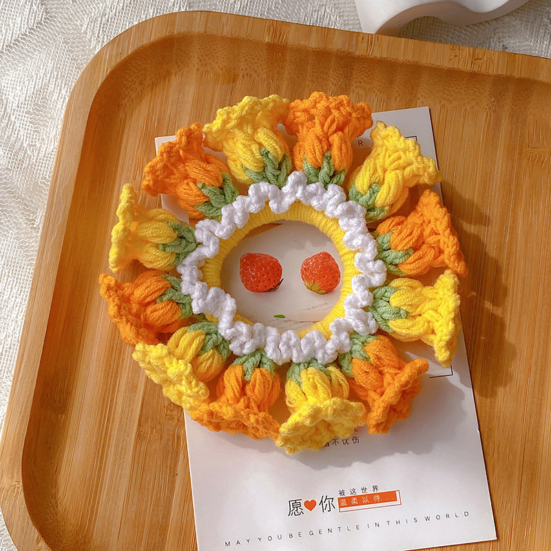 送給媽媽的禮物 手工編織鈴蘭羊毛大腸髮圈 高彈性馬尾髮圈 - PhotoMoonLampTW