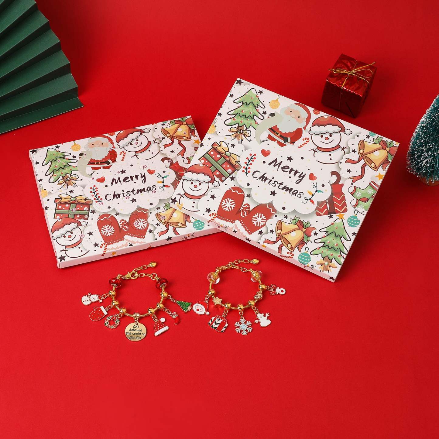 Christmas Charm Countdown Calendar Gift Box Set DIY Charm Jewelry Christmas Tree Bracelet Gift - soufeelus