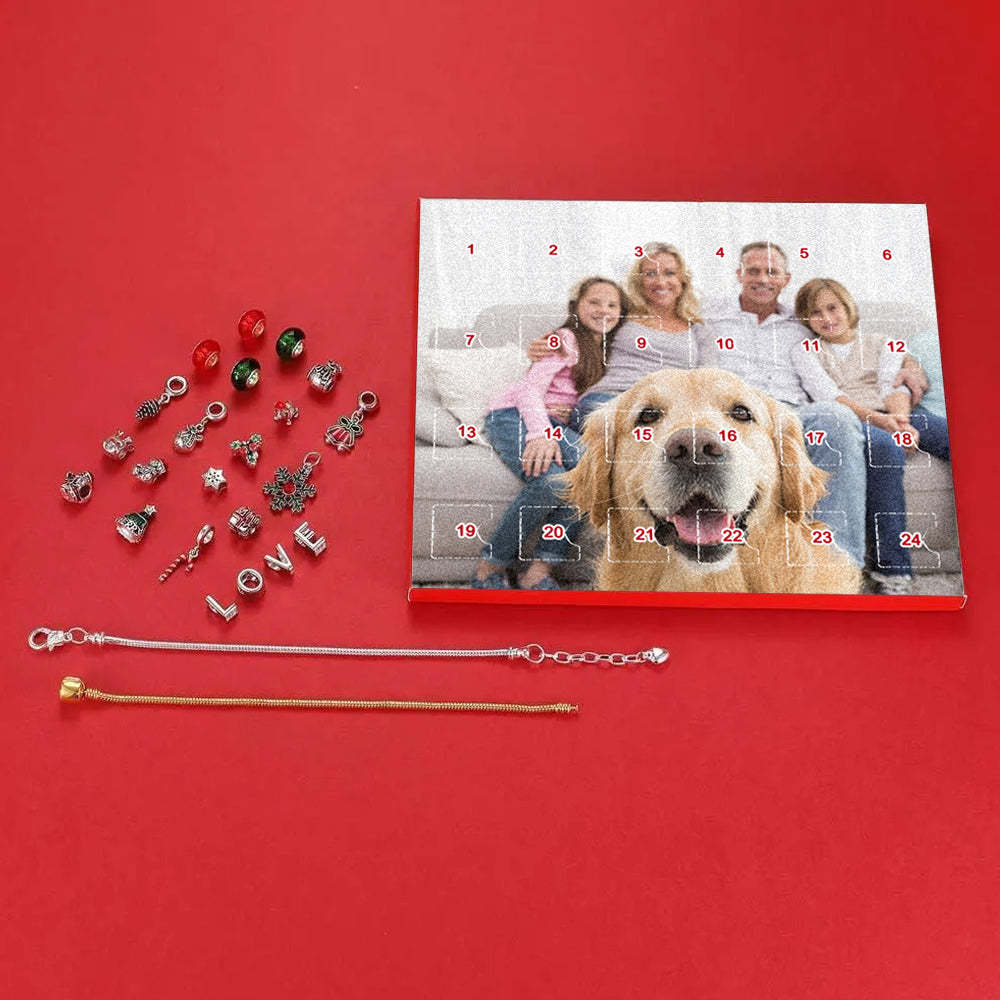 Personalized Photo Jewelry Advent Calendar Photo Charm Christmas Surprise Blind Box Bracelet 24 Calendar Countdown Gift Box Bracelet For Pet - soufeelus