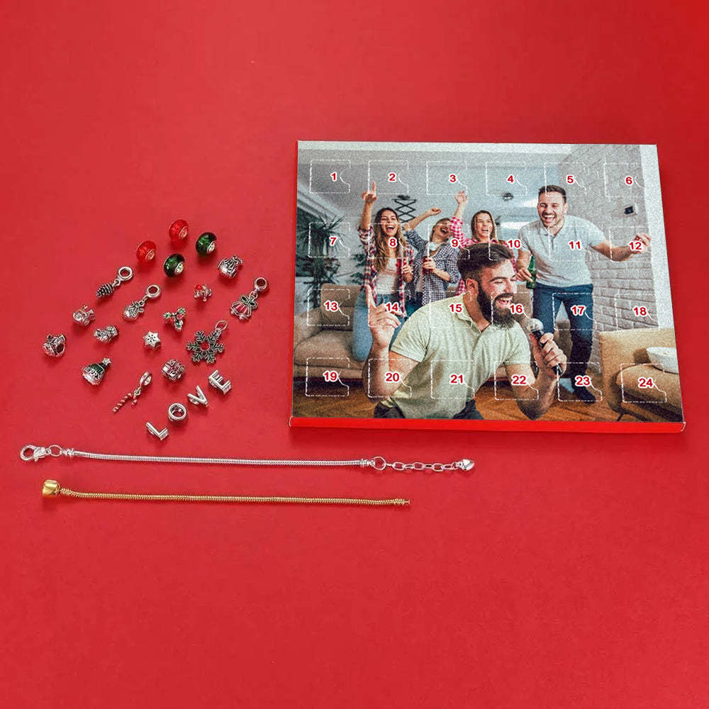 Personalized Photo Jewelry Advent Calendar Photo Charm Christmas Surprise Blind Box Bracelet 24 Calendar Countdown Gift Box Bracelet For Friend - soufeelus