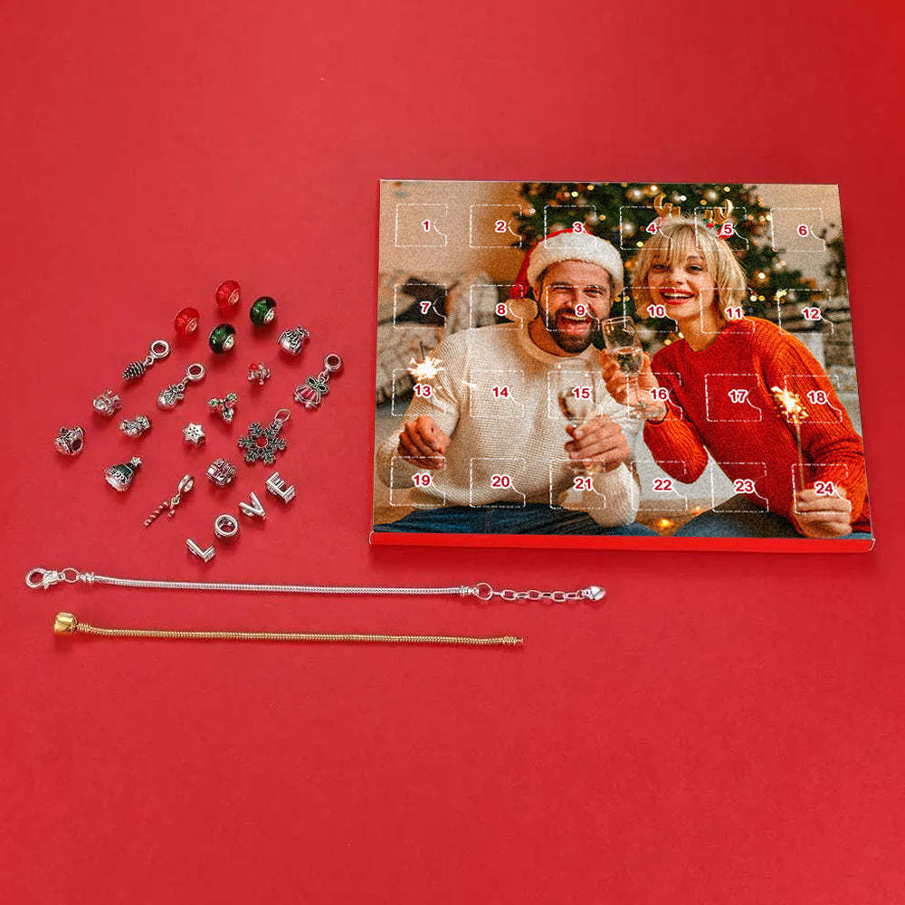 Personalized Photo Jewelry Advent Calendar Photo Charm Surprise Blind Box Bracelet 24 Calendar Countdown Gift Box Bracelet For Christmas - soufeelus