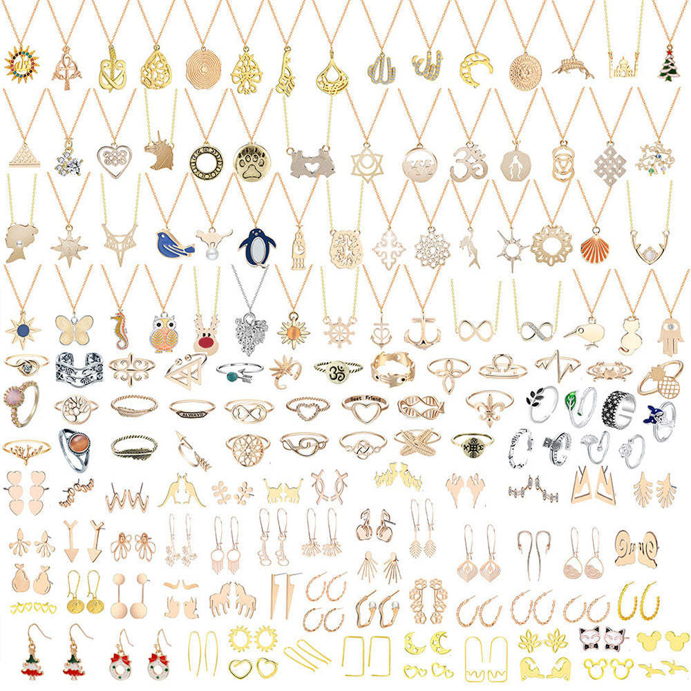 Advent Calendar To Christmas Ring Necklace Earrings Jewelry Box Set Christmas 24-Piece Set - soufeelus