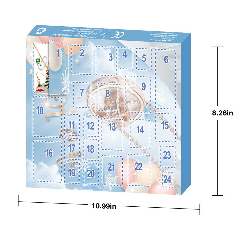 Advent Calendar To Christmas Ring Necklace Earrings Jewelry Box Set Christmas 24-Piece Set - soufeelus