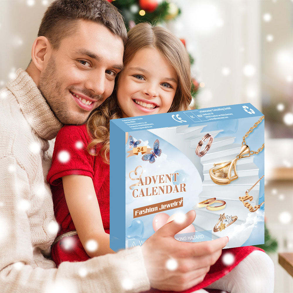 Advent Calendar To Christmas Ring Necklace Earrings Jewelry Box Set Christmas 24-Piece Set - soufeelus