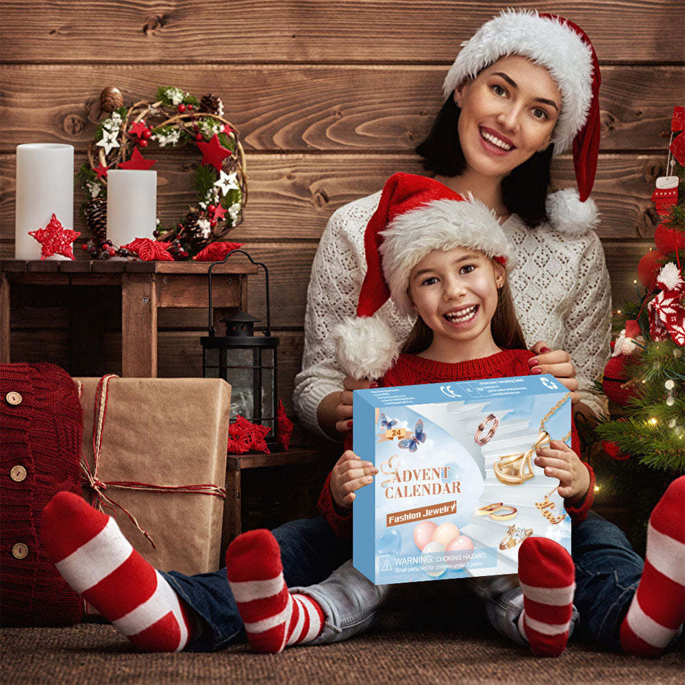 Advent Calendar To Christmas Ring Necklace Earrings Jewelry Box Set Christmas 24-Piece Set - soufeelus