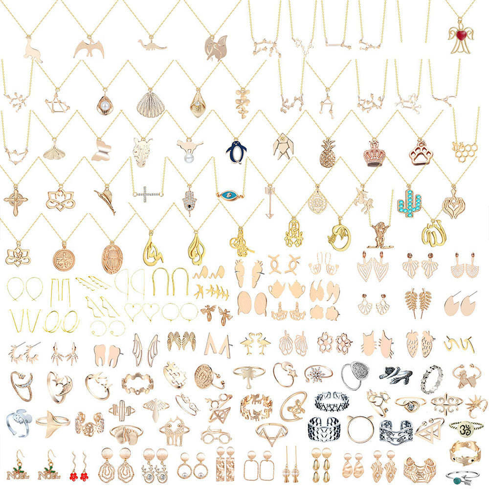 Christmas Box Advent Calendar Jewelry Set Box Ring Necklace Earrings Christmas 24-Piece Set - soufeelus