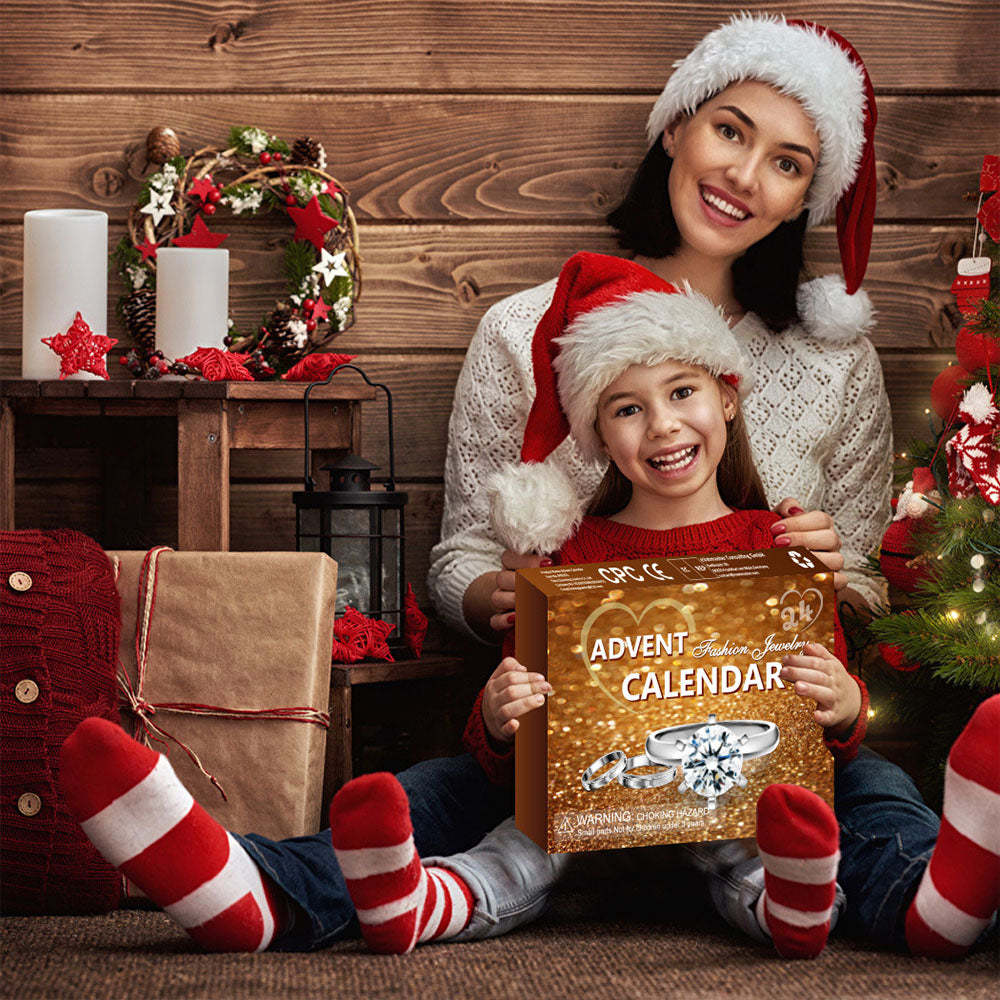 Christmas Box Advent Calendar Jewelry Set Box Ring Necklace Earrings Christmas 24-Piece Set - soufeelus