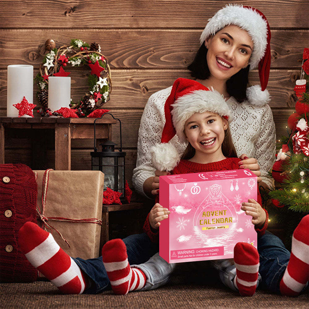 Advent Calendar To Christmas Jewelry Set Box Ring Necklace Earrings Christmas 24-Piece Set - soufeelus