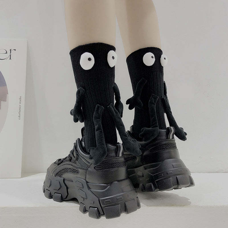 Funny Doll Mid Tube Socks Holding Hand Socks Gifts for Couple - PhotoMoonLampTW