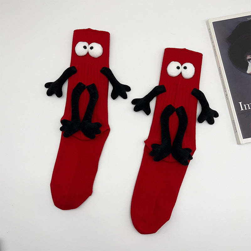 Funny Doll Mid Tube Socks Holding Hand Socks Gifts for Couple - PhotoMoonLampTW