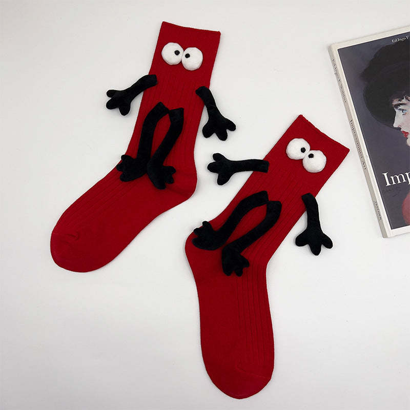 Funny Doll Mid Tube Socks Holding Hand Socks Gifts for Couple - PhotoMoonLampTW