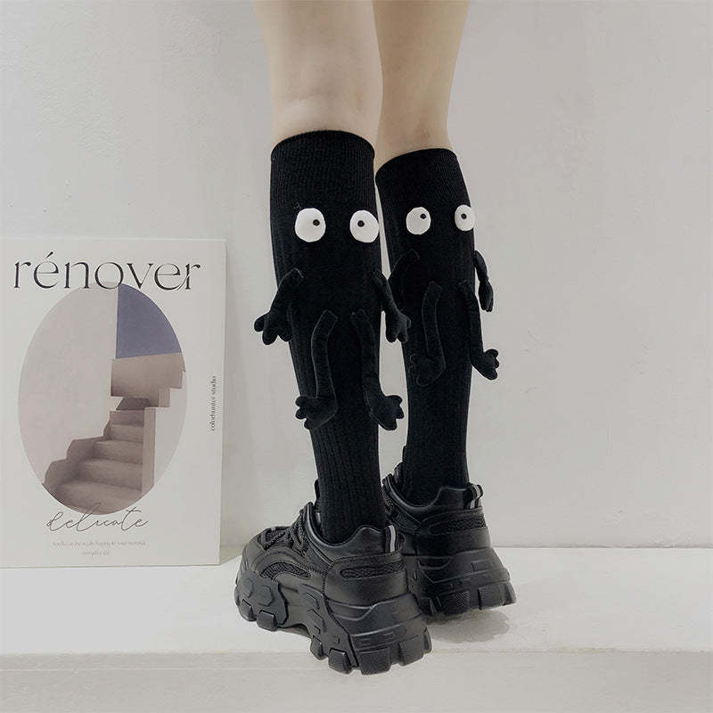 Funny Doll Knee High Socks Holding Hand Socks Gifts for Couple - PhotoMoonLampTW