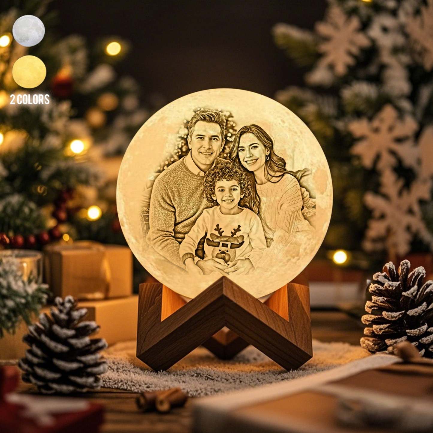 雕刻照片燈二色魔法農曆定制地球燈帶文字情侶聖誕禮物(10-15厘米) - PhotoMoonLampTW