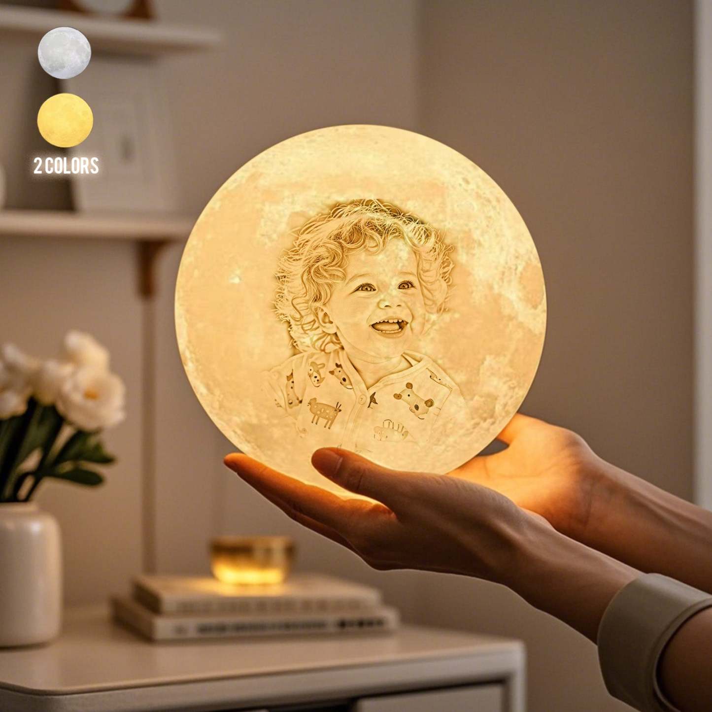 雕刻照片燈二色魔法農曆定制地球燈帶文字情侶聖誕禮物(10-15厘米) - PhotoMoonLampTW