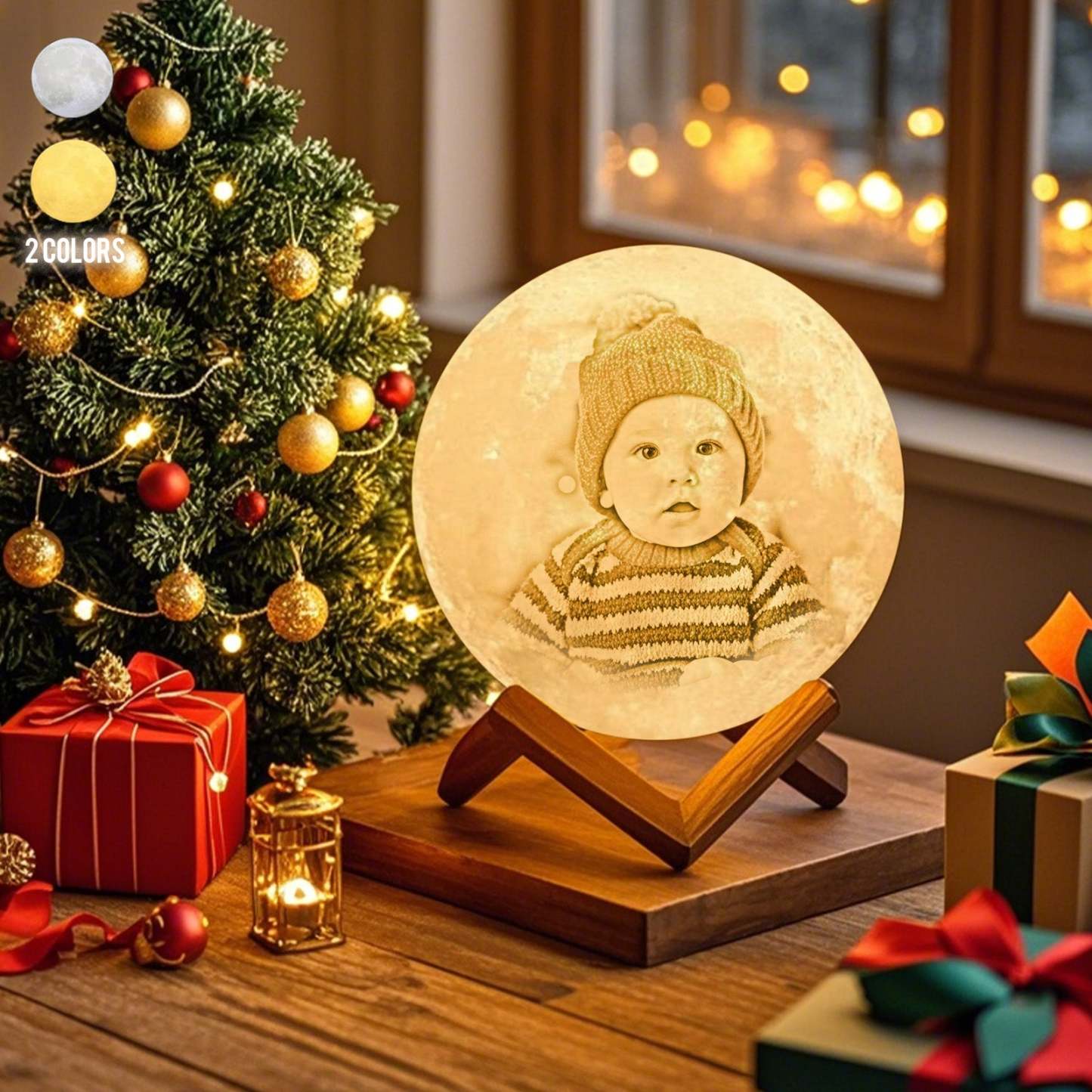 雕刻照片燈二色魔法農曆定制地球燈帶文字情侶聖誕禮物(10-15厘米) - PhotoMoonLampTW