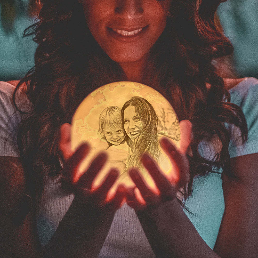 雕刻照片燈二色魔法農曆定制地球燈帶文字情侶聖誕禮物(10-15厘米) - PhotoMoonLampTW