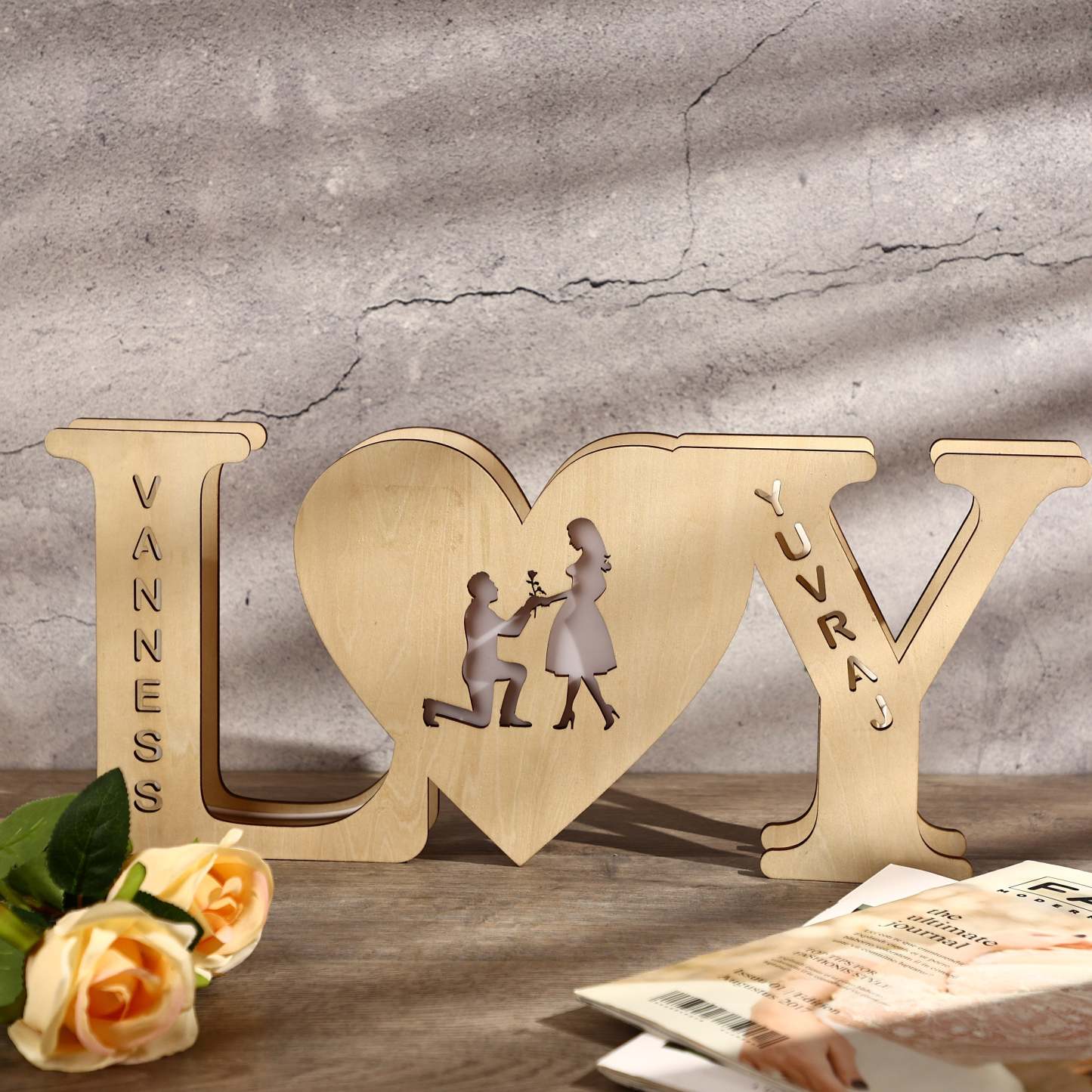 Custom Lamp Engraved Wood Nightlight Personalized Letter Lamp Gift For Her