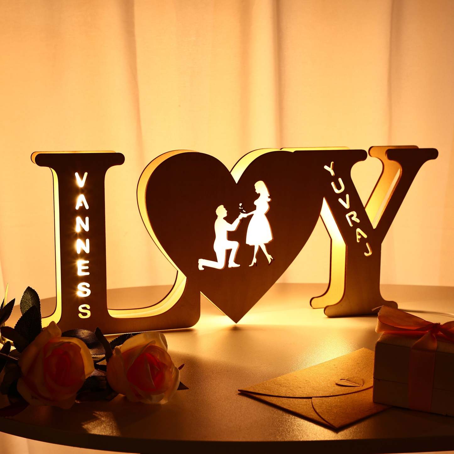 Custom Lamp Engraved Wood Nightlight Personalized Letter Lamp Gift For Her