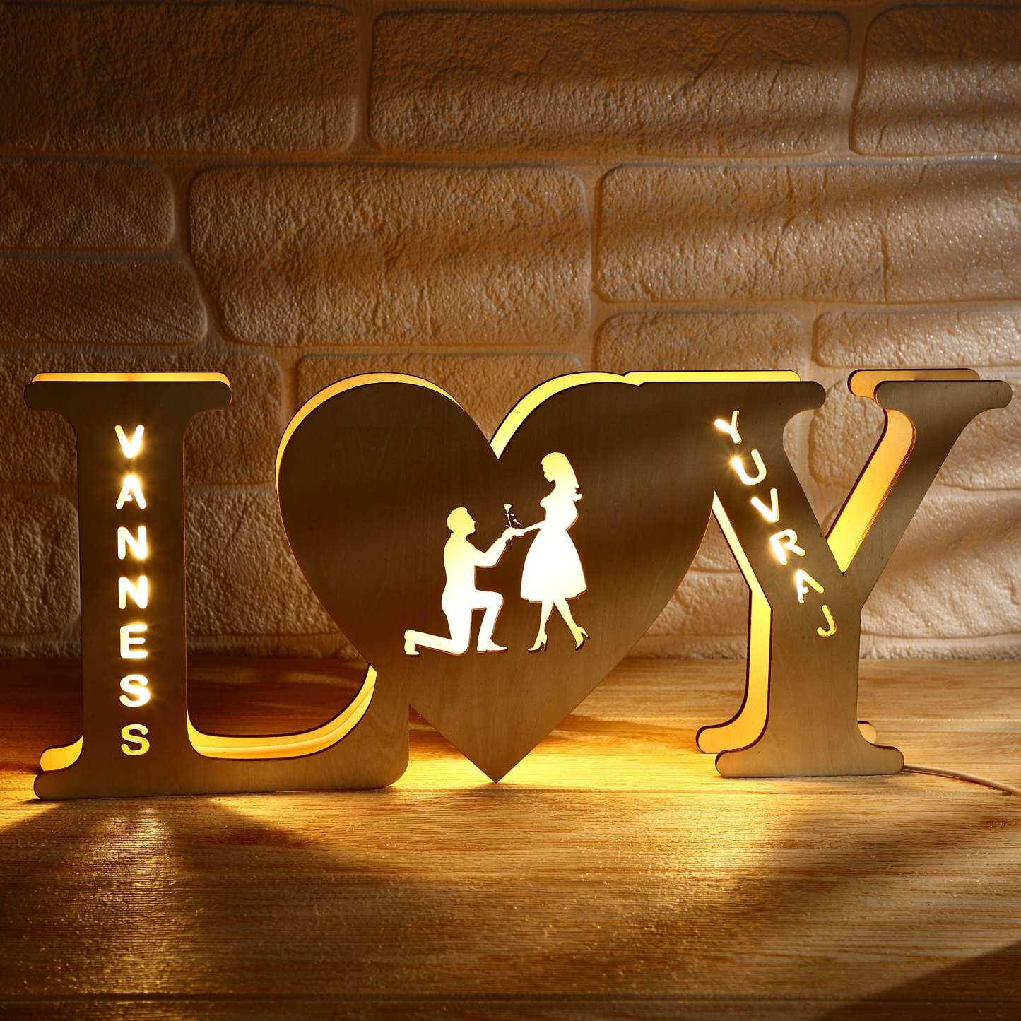 Custom Lamp Engraved Wood Nightlight Personalized Letter Lamp Gift For Her