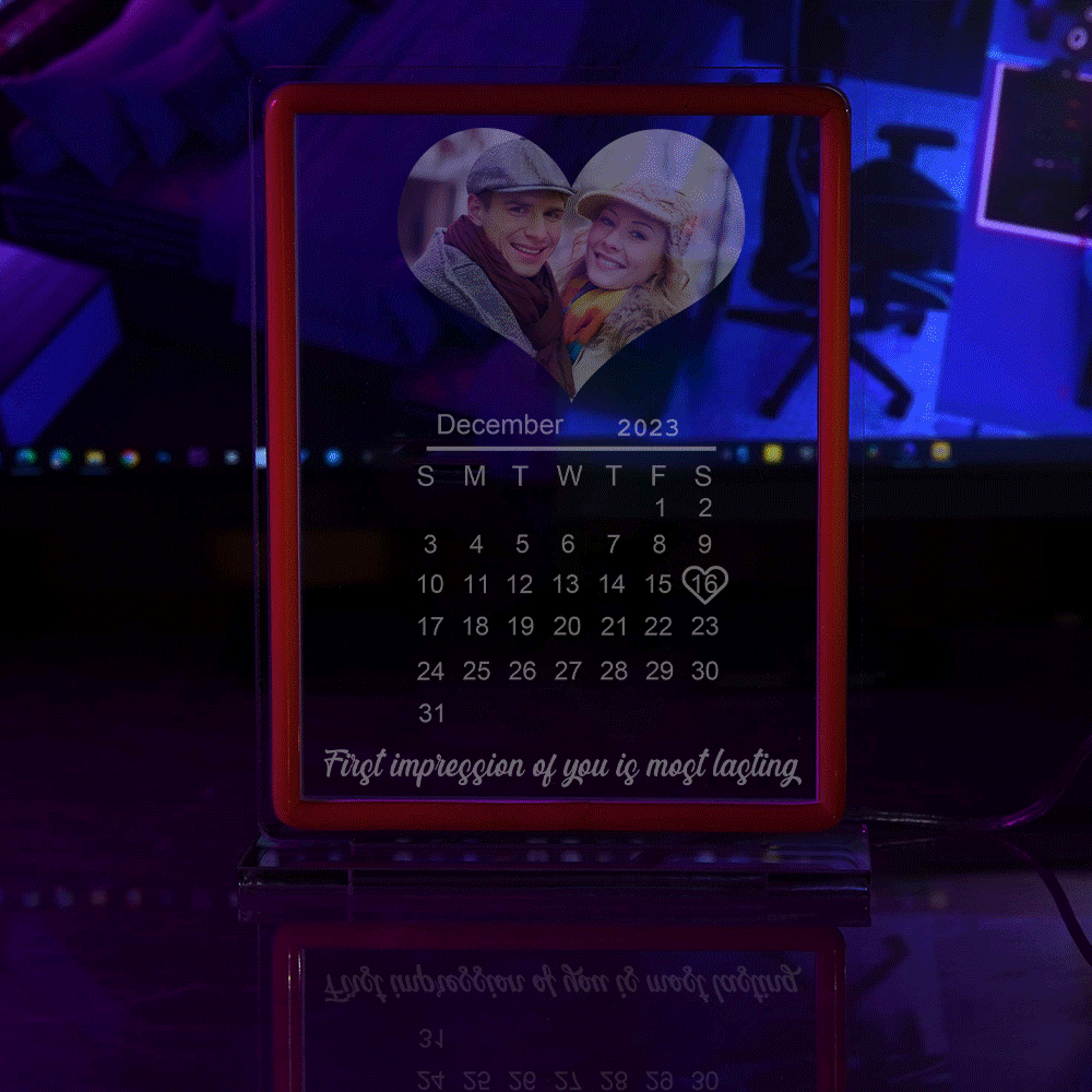 個人化心形照片日曆夜燈附霓虹燈客製化情侶日期燈 - PhotoMoonLampTW