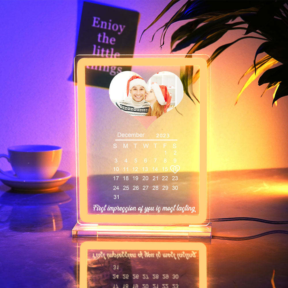 個人化心形照片日曆夜燈附霓虹燈客製化情侶日期燈 - PhotoMoonLampTW