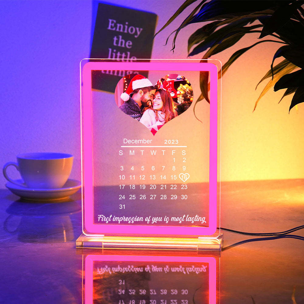 個人化心形照片日曆夜燈附霓虹燈客製化情侶日期燈 - PhotoMoonLampTW
