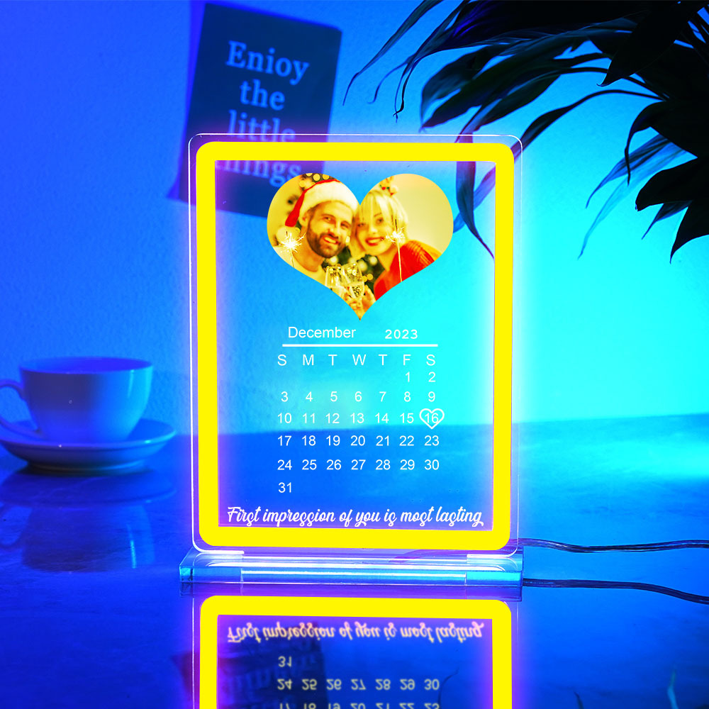 個人化心形照片日曆夜燈附霓虹燈客製化情侶日期燈 - PhotoMoonLampTW