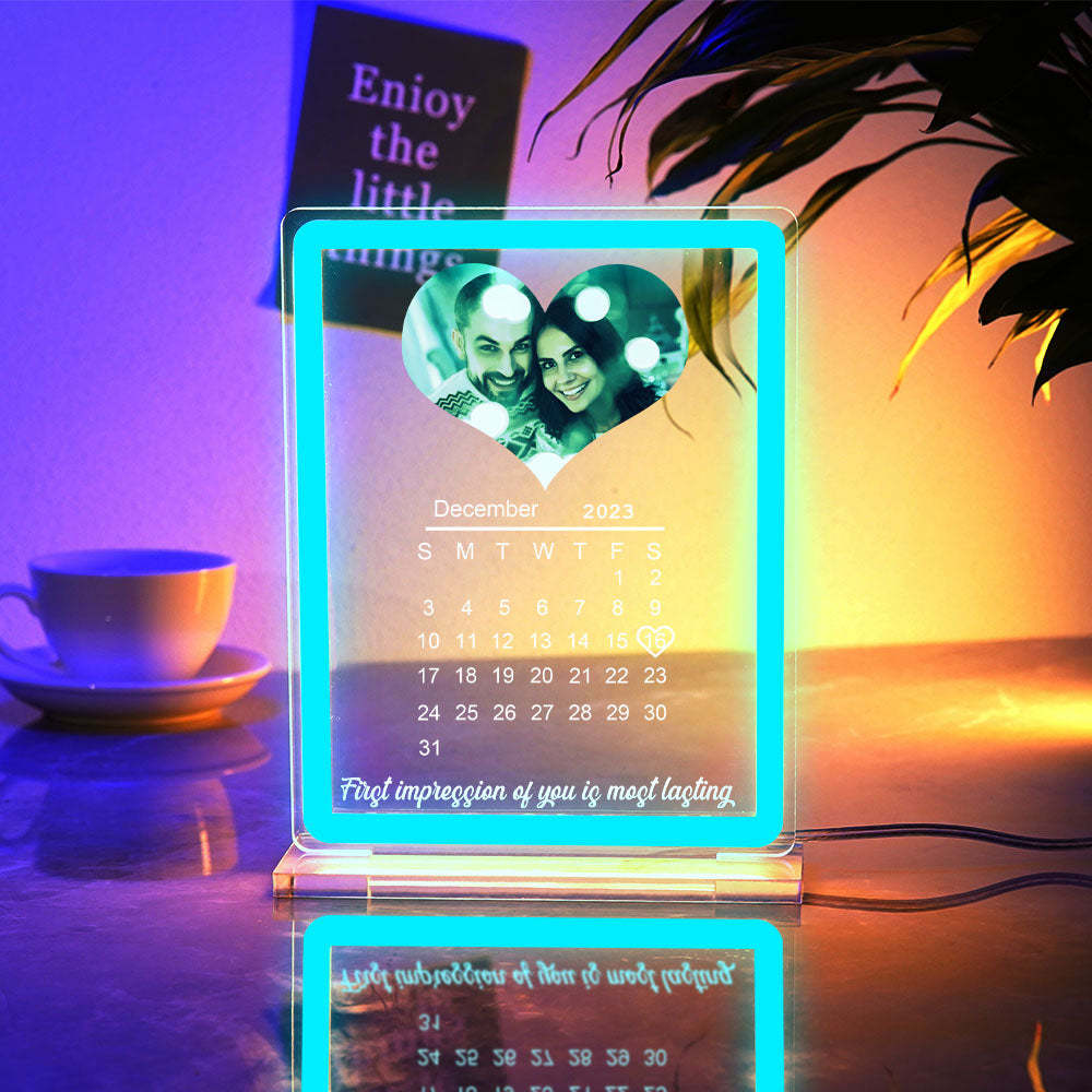 個人化心形照片日曆夜燈附霓虹燈客製化情侶日期燈 - PhotoMoonLampTW