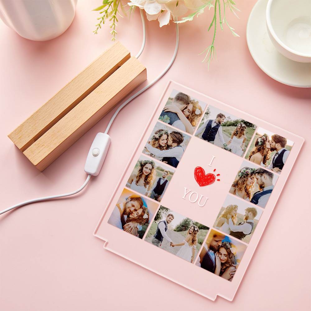 個人化照片壓克力 Led 愛心小夜燈 情人節結婚週年紀念禮物 - PhotoMoonLampTW