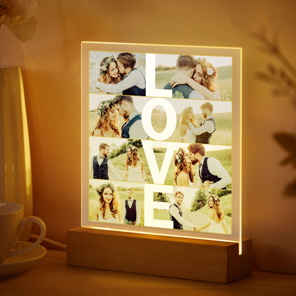 個人化照片壓克力 Led 愛心小夜燈 情人節結婚週年紀念禮物 - PhotoMoonLampTW