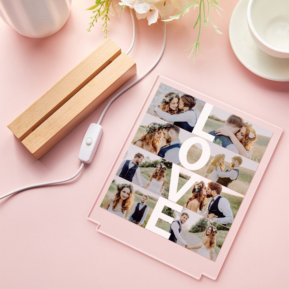 個人化照片壓克力 Led 愛心小夜燈 情人節結婚週年紀念禮物 - PhotoMoonLampTW