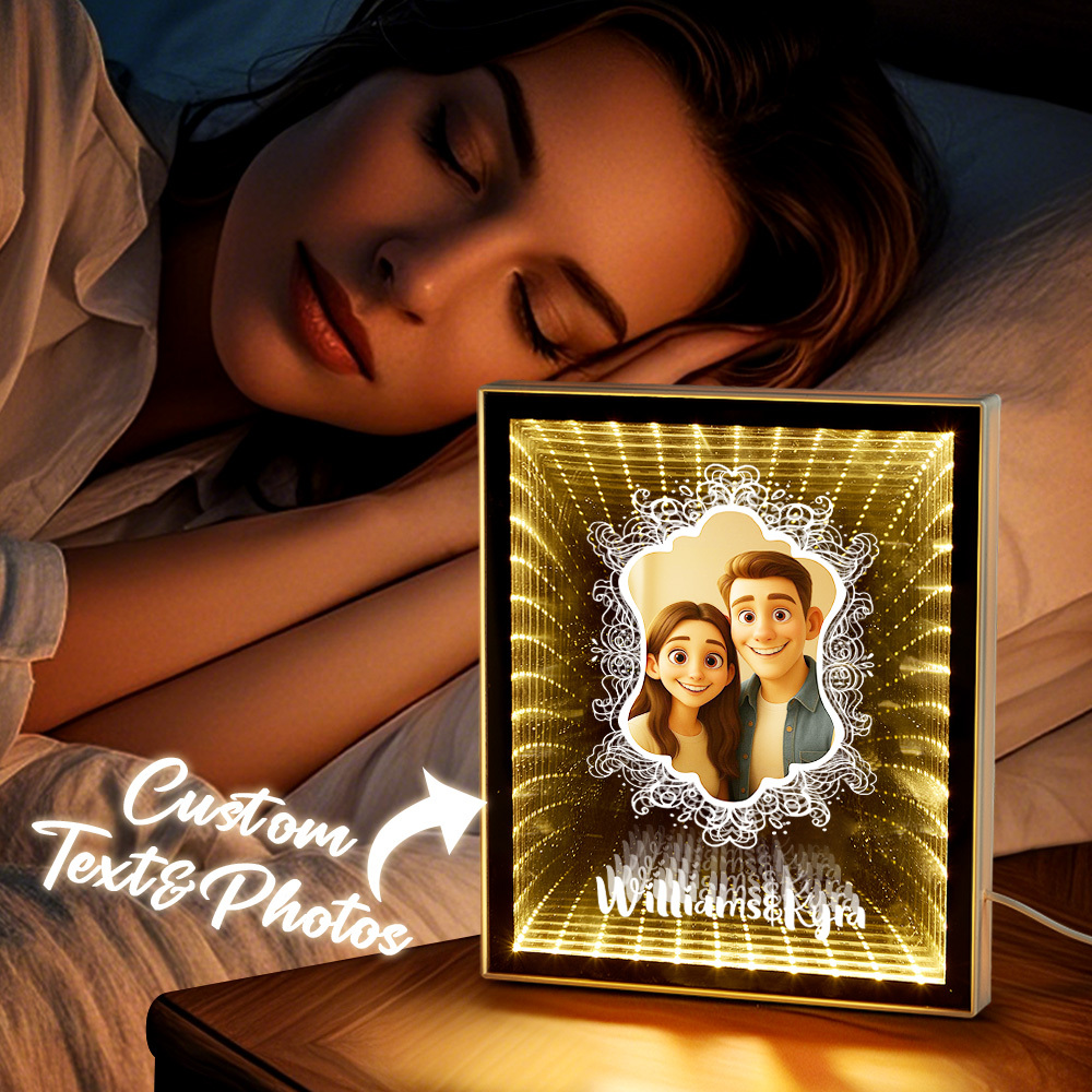 訂製皮克斯風格照片深淵鏡面燈 Led 無限深度裝飾燈,可客製化卡通肖像,情人節禮物 - PhotoMoonLampTW