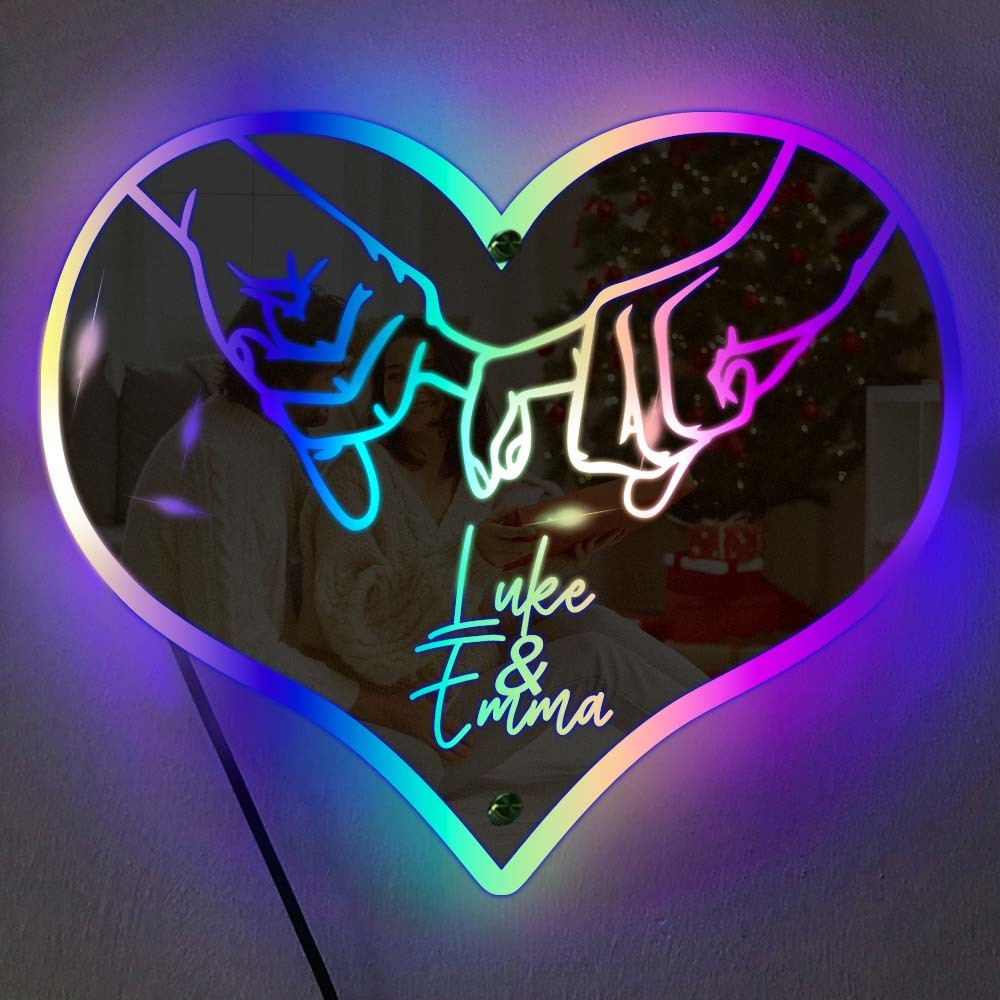 訂製名字心型鏡面燈情侶拉鉤約定led裝飾燈浪漫聖誕禮物 - PhotoMoonLampTW