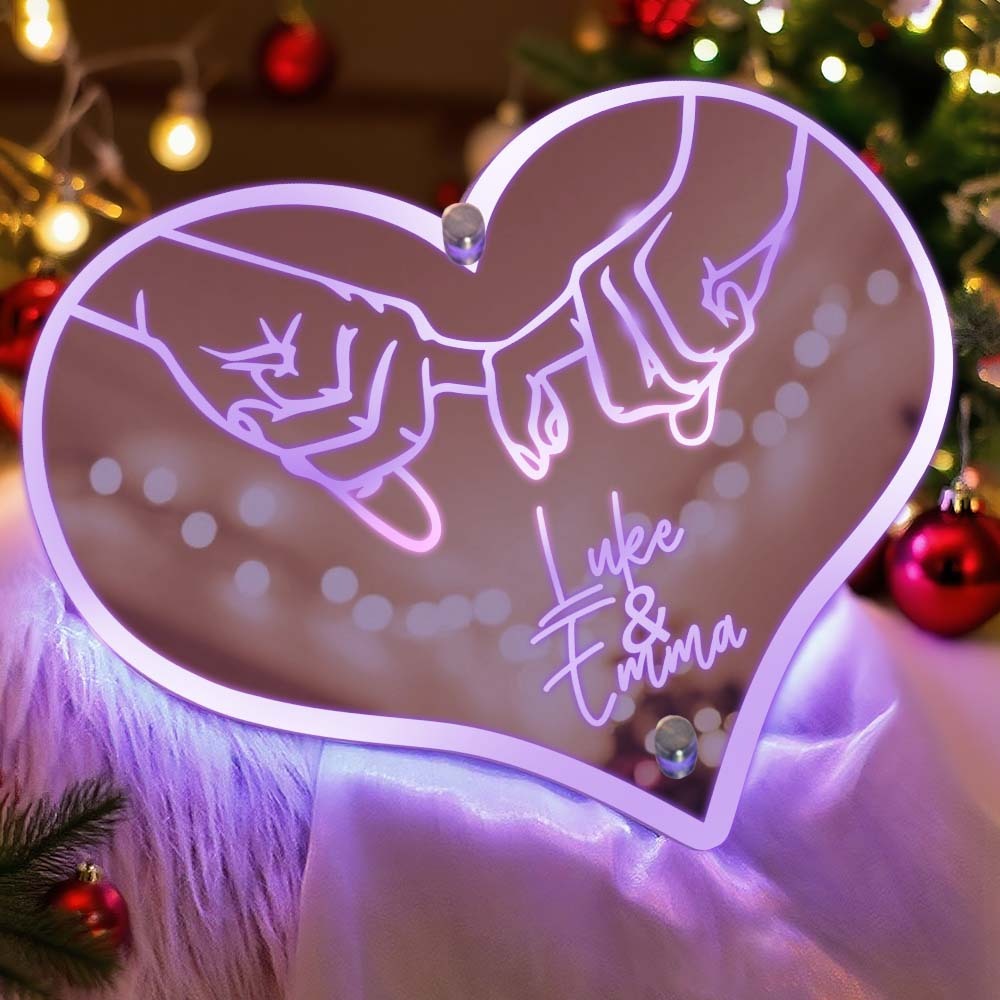 訂製名字心型鏡面燈情侶拉鉤約定led裝飾燈浪漫聖誕禮物 - PhotoMoonLampTW