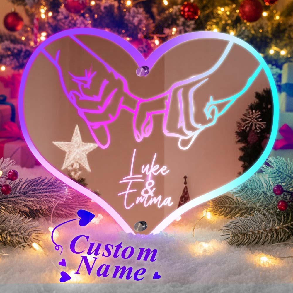 訂製名字心型鏡面燈情侶拉鉤約定led裝飾燈浪漫聖誕禮物 - PhotoMoonLampTW