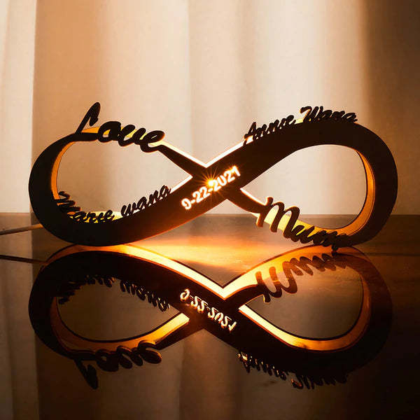 Birthday Gifts Custom Lamp Engraved Wooden Nightlight Personalized Name Sign Light Infinity Love for Her