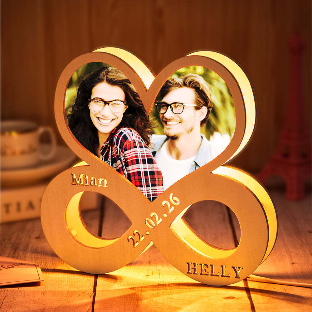 Custom Photo Wooden Lamp Personalized Heart Led Night Light Home Decoration Gift