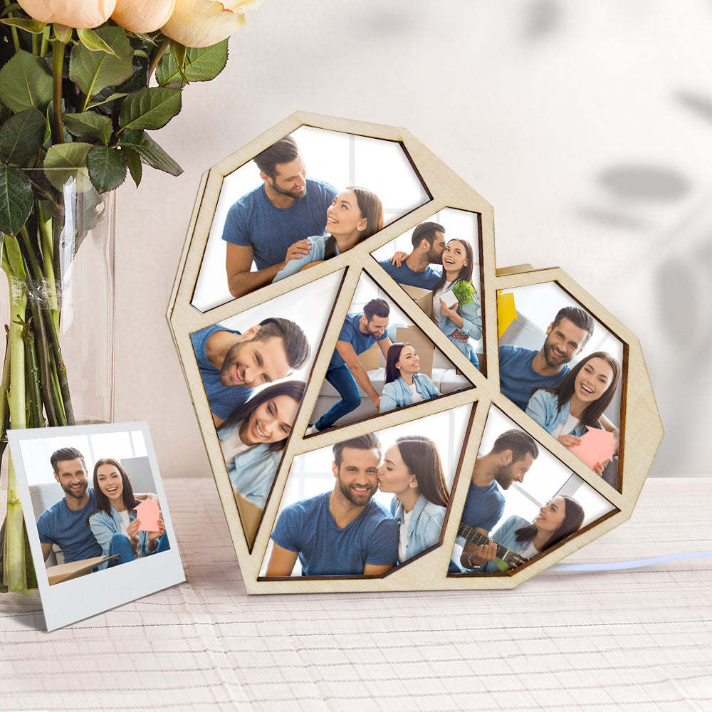 Custom Photo Wooden Lamp Personalized Heart Led Night Light Home Decoration Gift