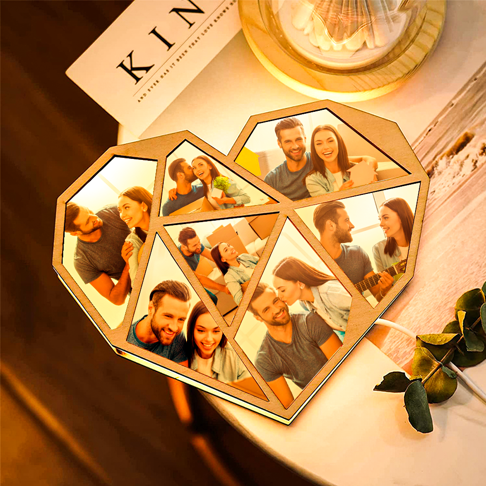 Custom Photo Wooden Lamp Personalized Heart Led Night Light Home Decoration Gift