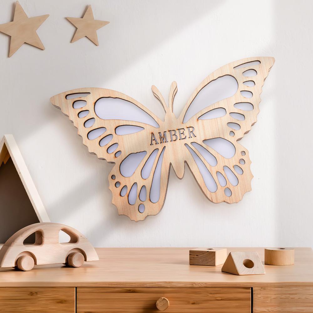 Custom Butterfly Baby Wooden Nightlight Wall Decoration LED Light Wall Light For Girls Kids