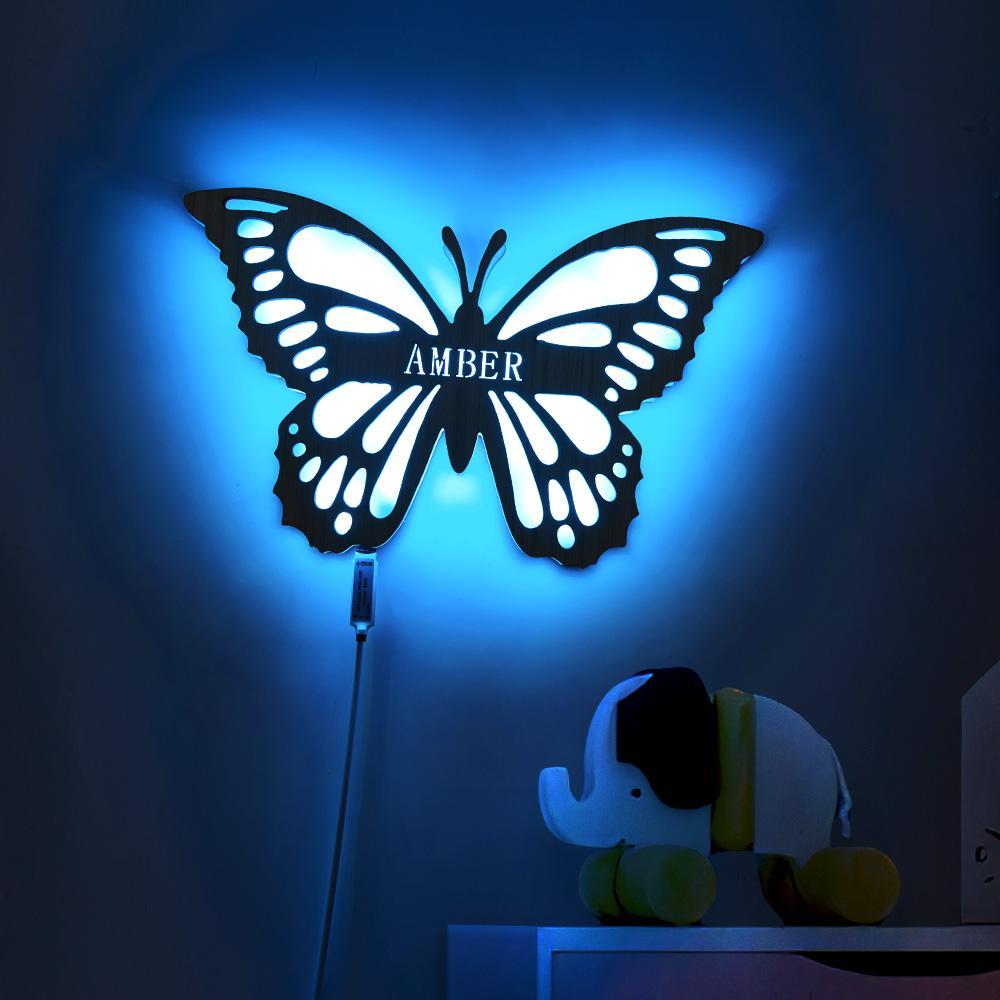 Custom Butterfly Baby Wooden Nightlight Wall Decoration LED Light Wall Light For Girls Kids