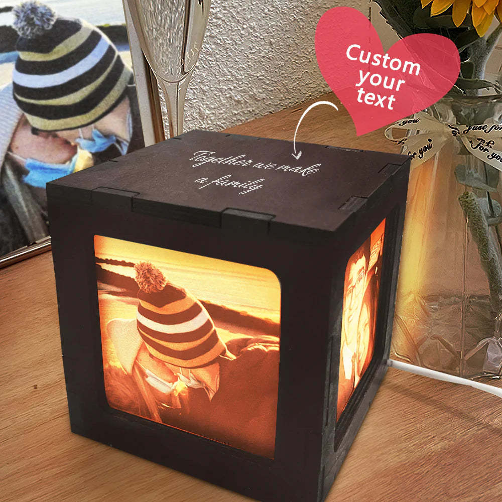 Custom Photo Cube Box Light Personalized Wooden Photo Frame Night Light Gift - photomoonlamp