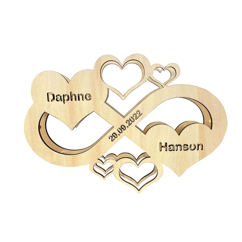 Custom Infinity Heart Lamp Personalized Engraved Name Wooden Night Light for Lover - photomoonlamp